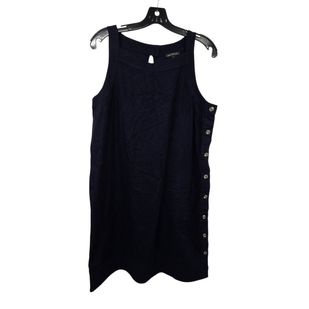 Cynthia Rowley Linen Blend Sleeveless Dress Women's‎ M Navy Blue Beach Coastal